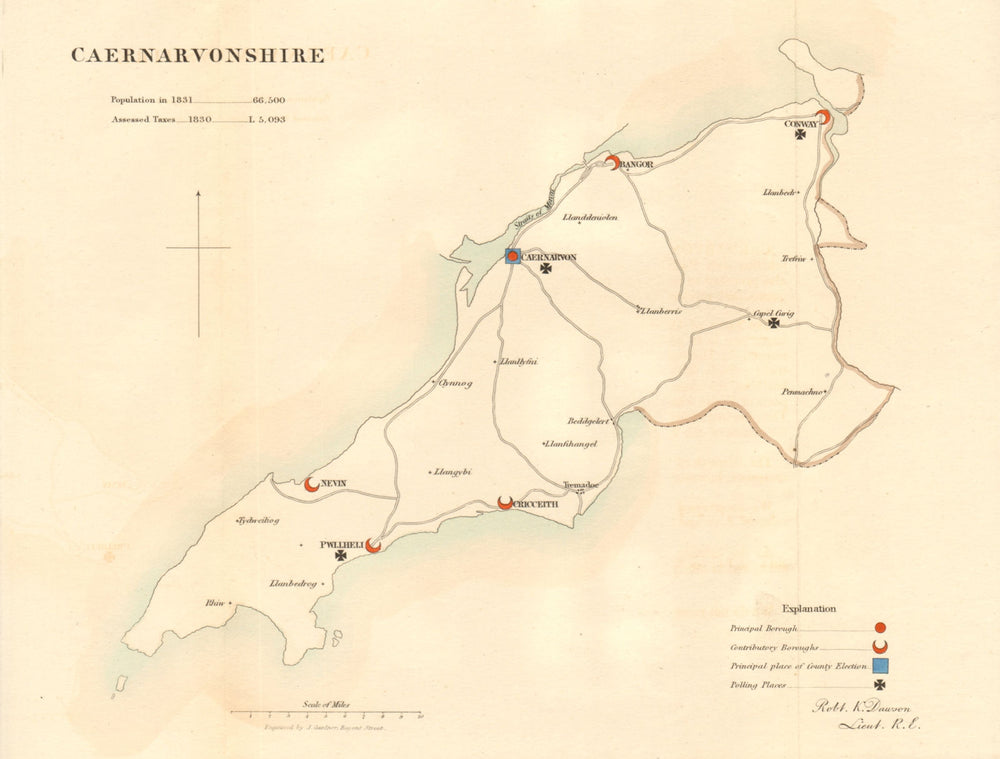 Caernarvonshire county map. Contributory boroughs electoral. REFORM ACT 1832