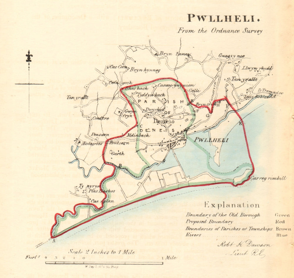 PWLLHELI borough/town plan for the REFORM ACT. Wales. DAWSON 1832 old map