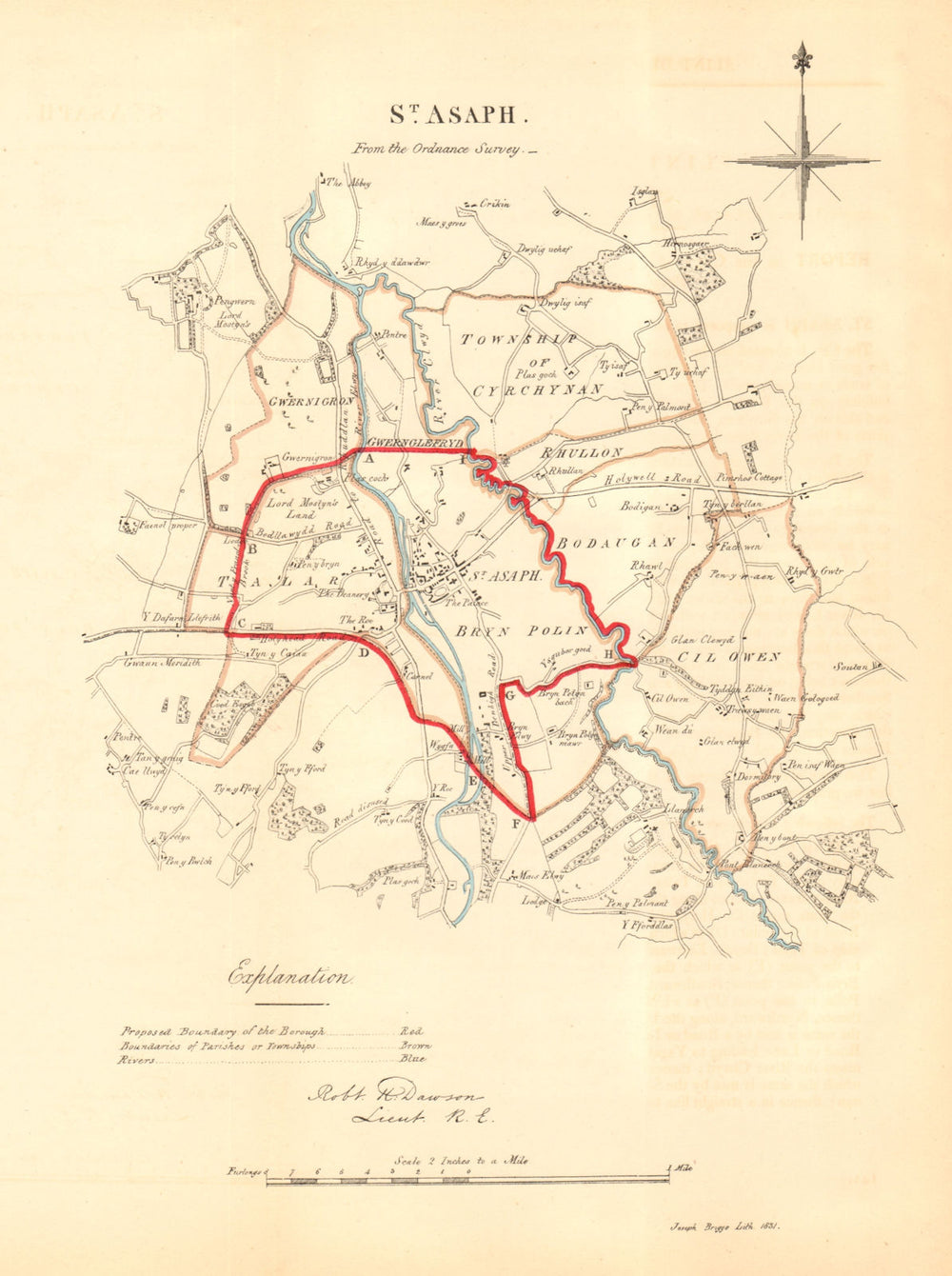 ST. ASAPH/LLANELWY borough/town plan for the REFORM ACT. Wales. DAWSON 1832 map