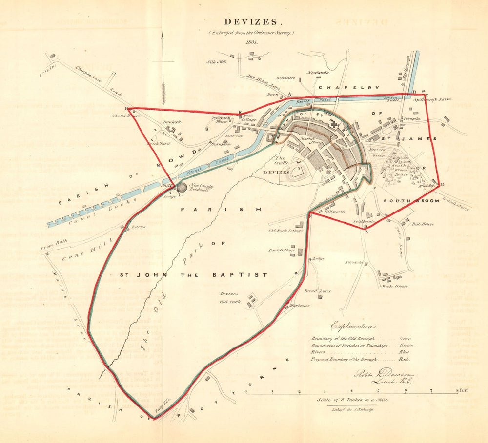 DEVIZES borough/town plan REFORM ACT. Caen Hill Locks Wiltshire. DAWSON 1832 map