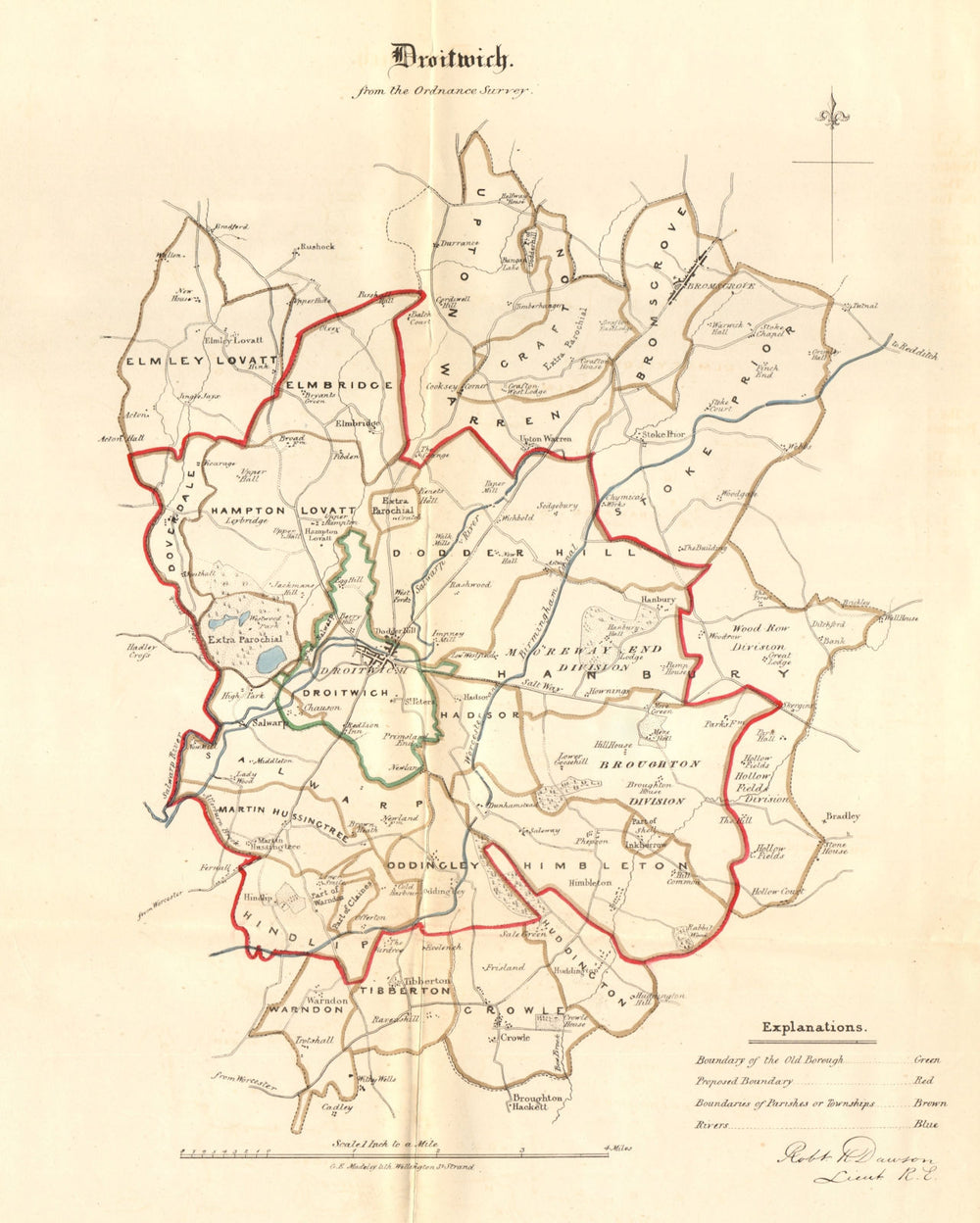 DROITWICH borough/town plan REFORM ACT Bromsgrove Worcestershire DAWSON 1832 map