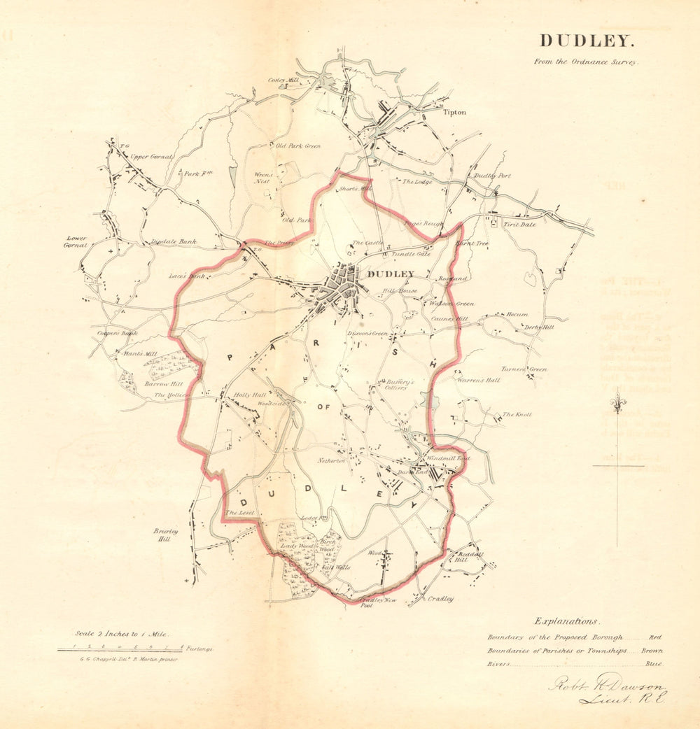 DUDLEY borough/town plan REFORM ACT Tipton Gornal Worcestershire DAWSON 1832 map