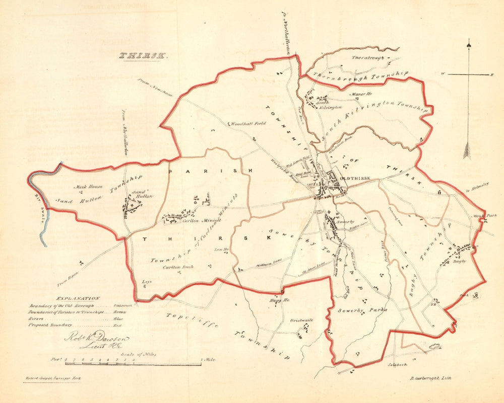 THIRSK borough/town plan. REFORM ACT. Sowerby Bagby. Yorkshire. DAWSON 1832 map