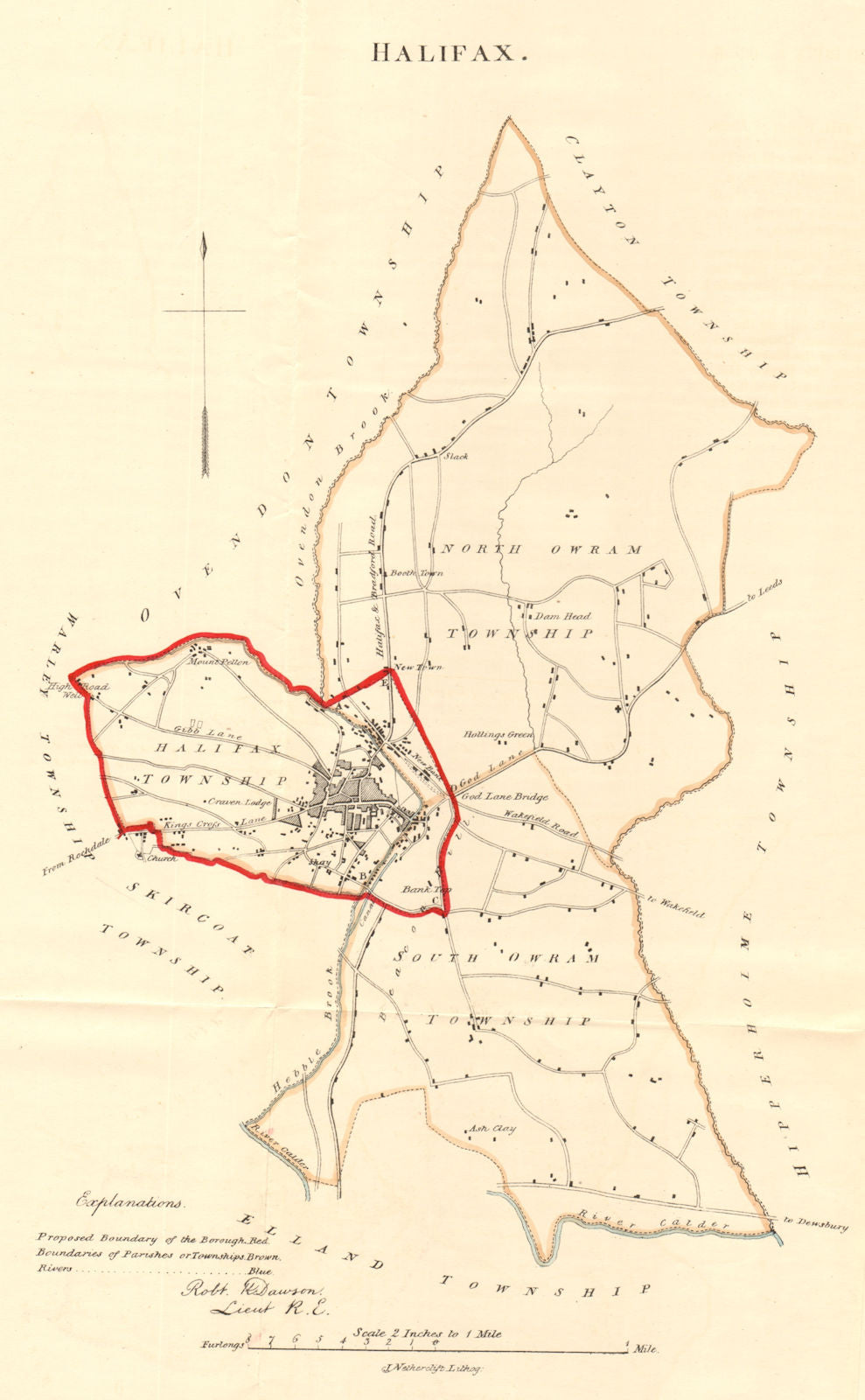 HALIFAX borough/town plan. REFORM ACT. Northowram. Yorkshire. DAWSON 1832 map