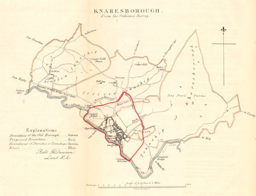 KNARESBOROUGH borough/town plan. REFORM ACT. Scotton. Yorkshire. DAWSON 1832 map