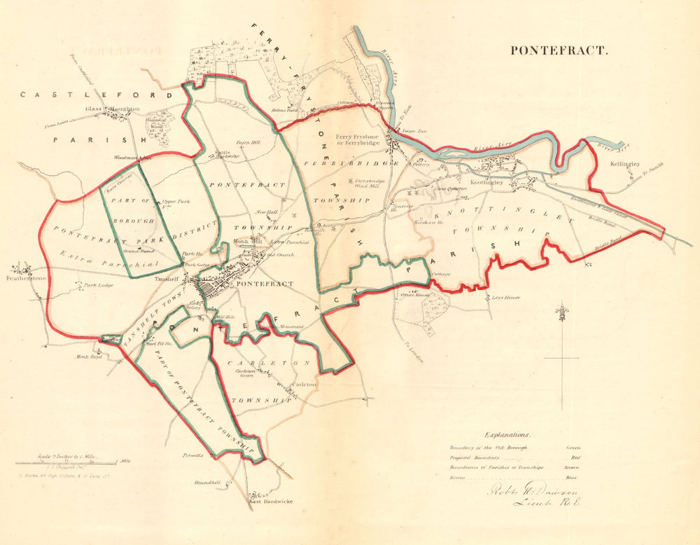PONTEFRACT borough/town plan. REFORM ACT Ferrybridge Yorkshire. DAWSON 1832 map