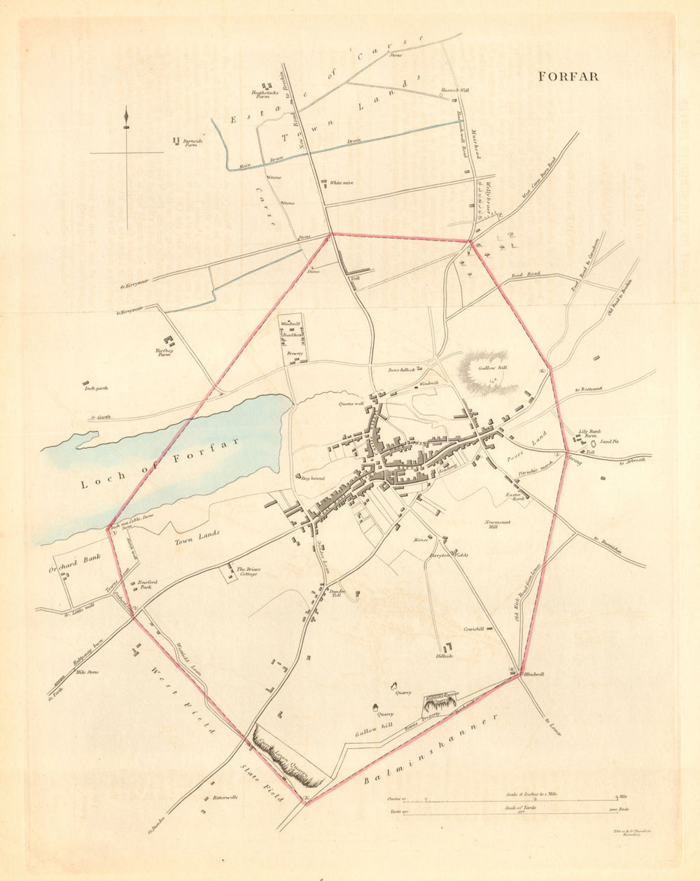 Forfar Town Map FORFAR borough/town plan for the REFORM ACT. Scotland 1832 old antique ...