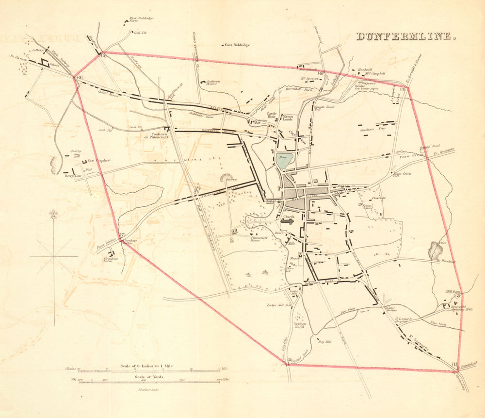 DUNFERMLINE borough/town plan for the REFORM ACT. Scotland 1832 old map
