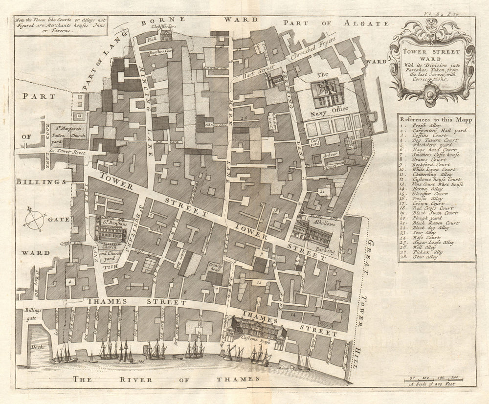'Tower Street Ward'. City of London. Thames St. Mark Lane. STOW/STRYPE 1720 map