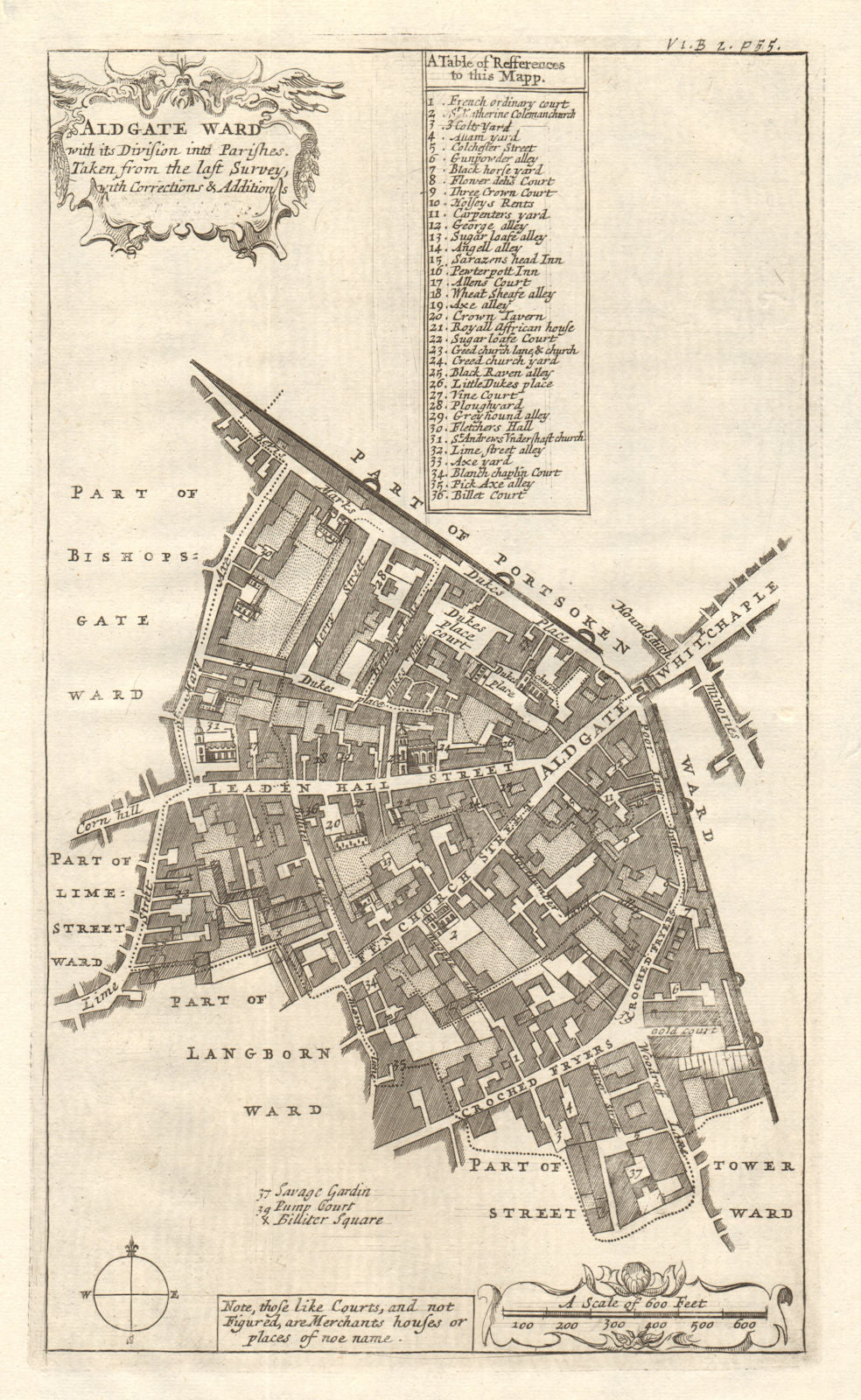 'Aldgate Ward'. Leadenhall/Fenchurch Street City of London. STOW/STRYPE 1720 map