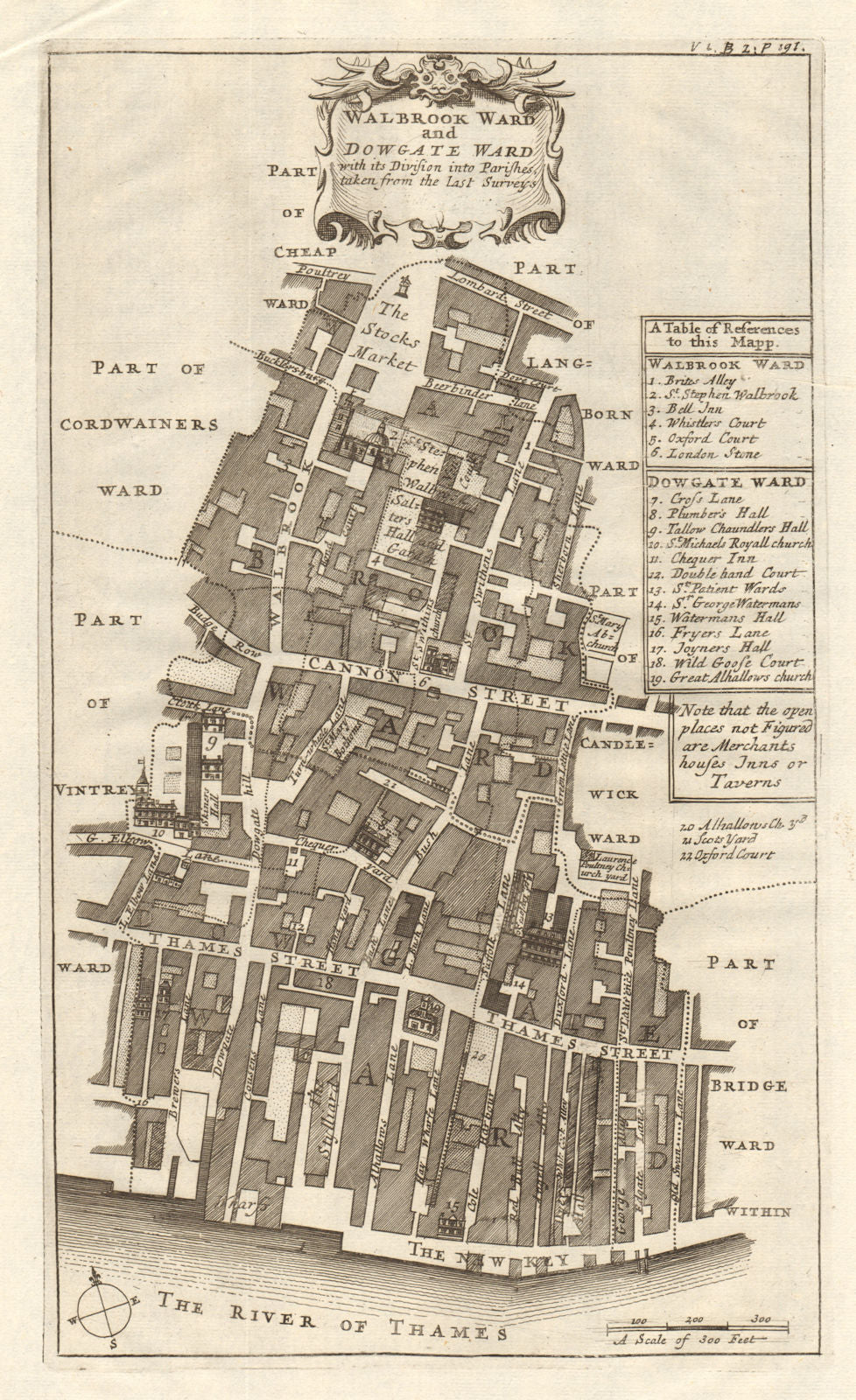 Walbrook & Dowgate Wards. Cannon Street. City of London. STOW/STRYPE 1720 map