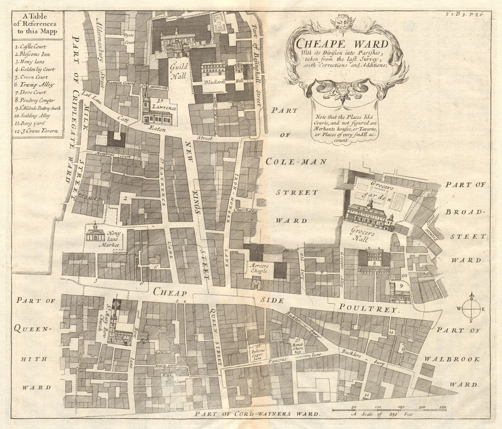 'Cheape Ward'. Guildhall Cheapside Poultry. City of London. STOW/STRYPE 1720 map