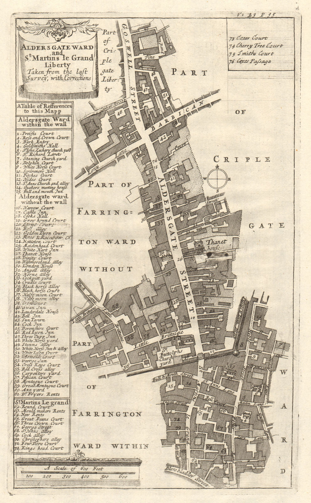 Aldersgate Ward & St Martins le Grand Liberty. London. STOW/STRYPE 1720 map