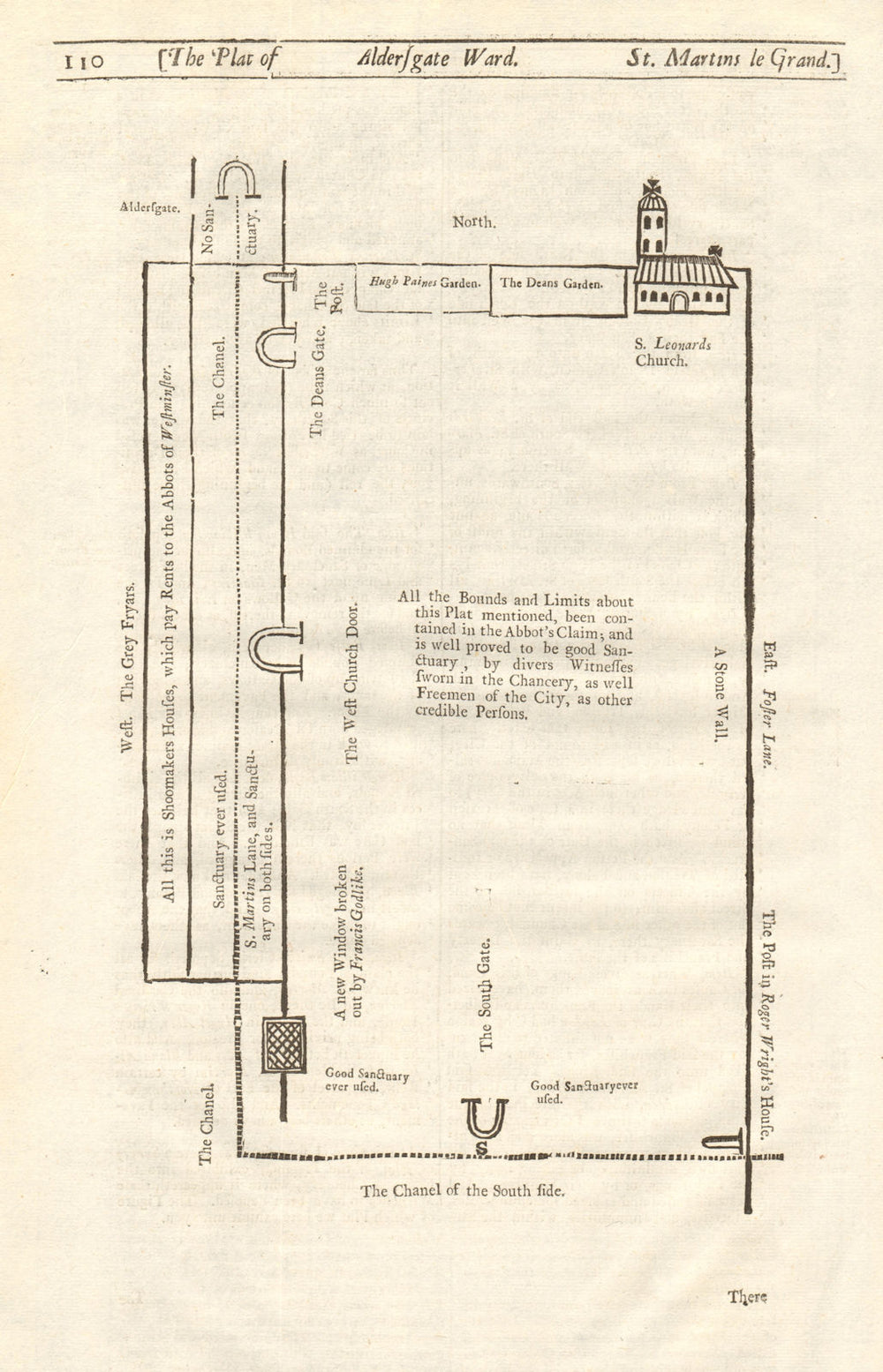 'St Martins le Grand', Aldersgate Ward. City of London. STOW/STRYPE 1720 map