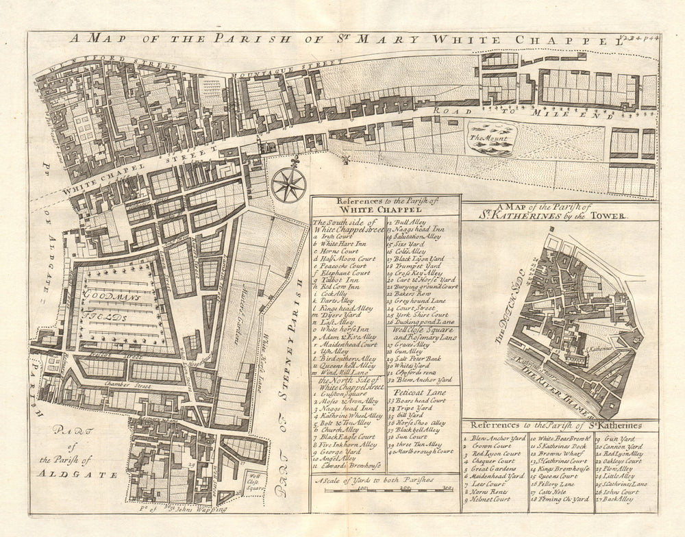 Parishes of St Mary, Whitechapel & St Katherine's/Tower. STOW/STRYPE 1720 map