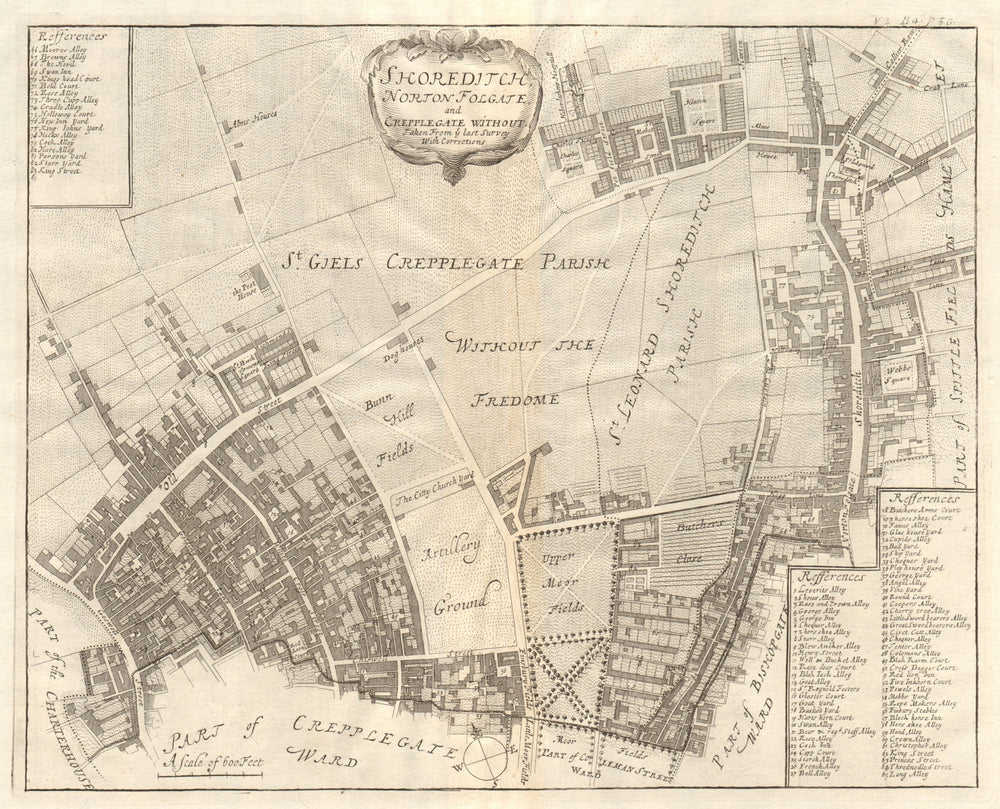 Shoreditch, Norton Folgate & Cripplegate Without. Hoxton. STOW/STRYPE 1720 map