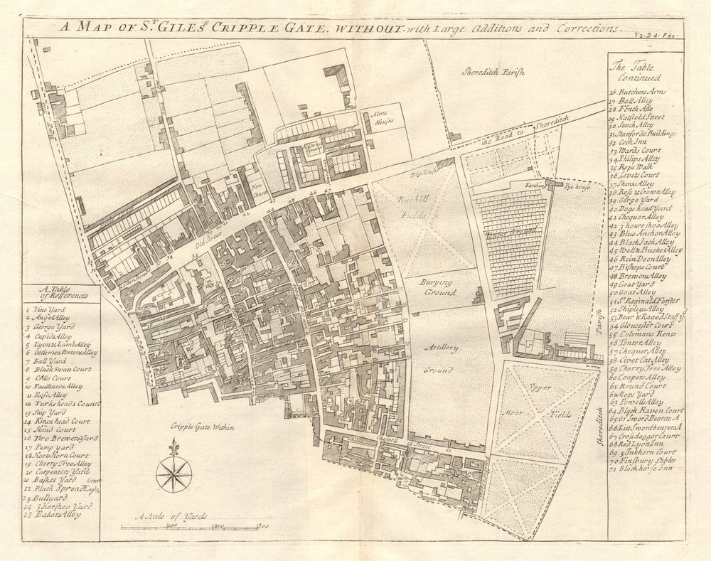 'St Giles Cripplegate without'. Old Street. Bunhill Fields. STOW/STRYPE 1720 map