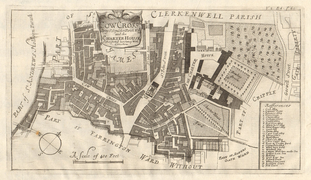 Cow Cross, being St Sepulchre Parish w/o & the Charterhouse.STOW/STRYPE 1720 map