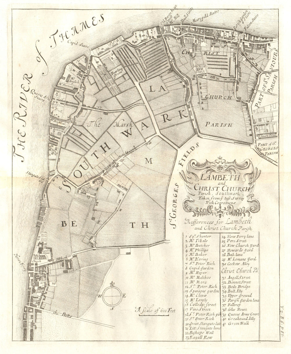 'Lambeth and Christ Church parish, Southwark'. Bankside. STOW/STRYPE 1720 map