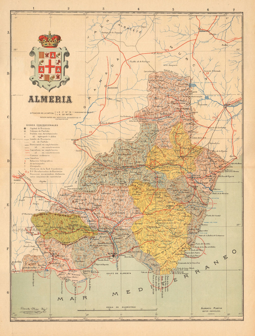 ALMERÍA. Almeria. Andalucia. Mapa antiguo de la provincia. ALBERTO MARTIN c1911