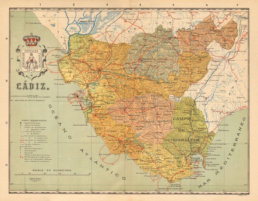 CÁDIZ. Cadiz. Andalucia. Mapa antiguo de la provincia. ALBERTO MARTIN c1911