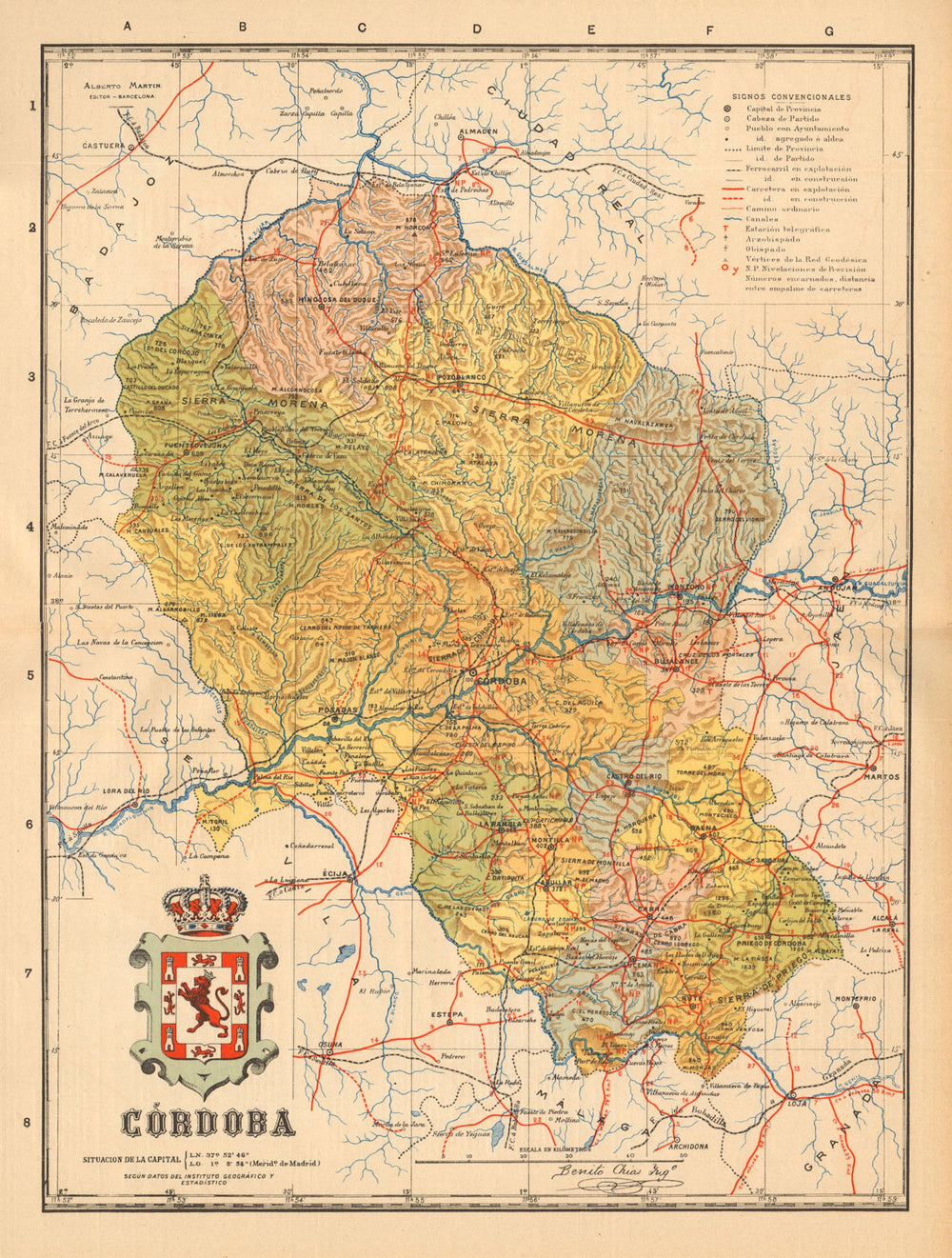 CÓRDOBA. Cordoba. Andalucia. Mapa antiguo de la provincia. ALBERTO MARTIN c1911