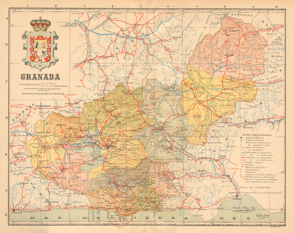 GRANADA. Andalucia. Mapa antiguo de la provincia. ALBERTO MARTIN c1911 old