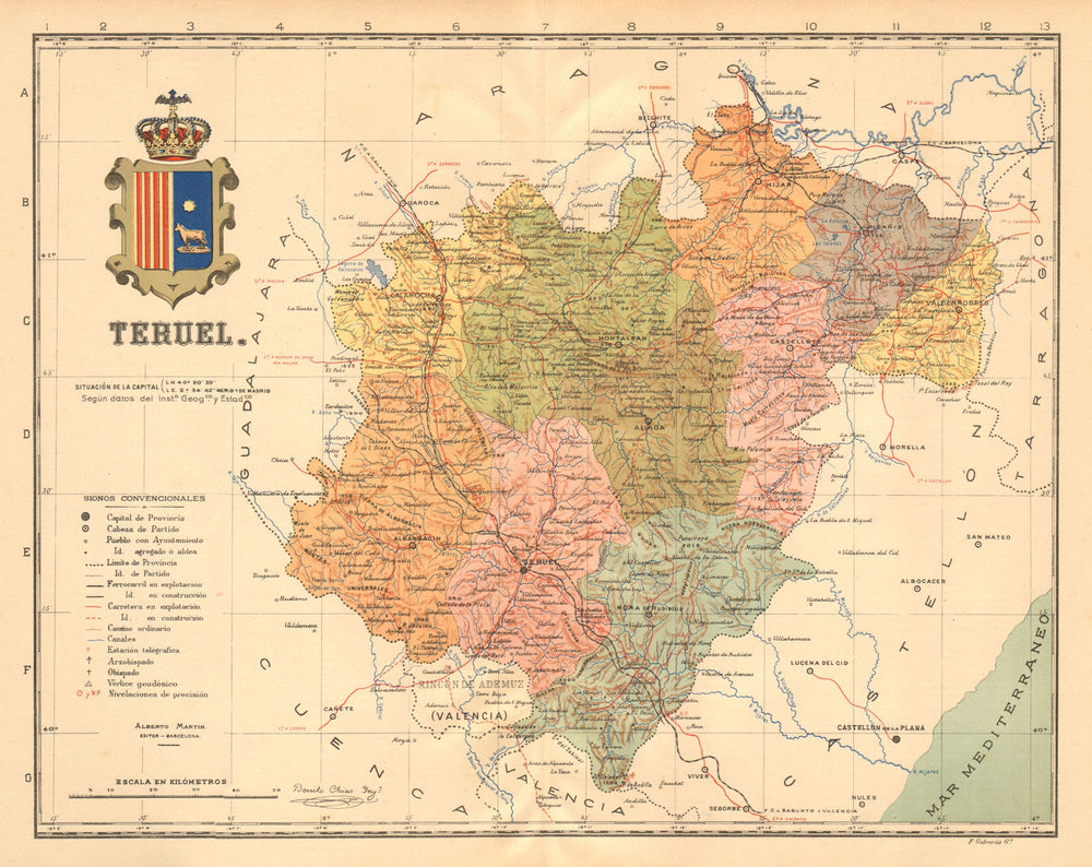 TERUEL. Aragon. Mapa antiguo de la provincia. ALBERTO MARTIN c1911 old