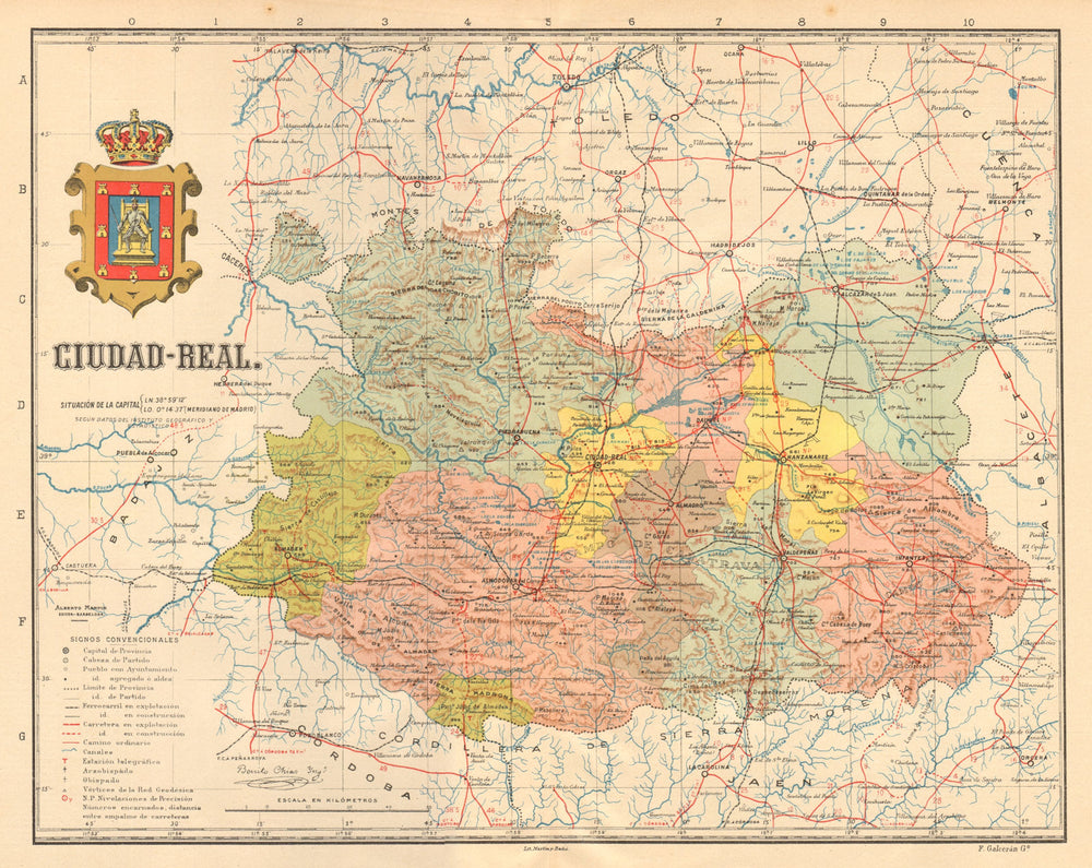 CIUDAD REAL. Castilla-La Mancha. Mapa antiguo de la provincia. MARTIN c1911