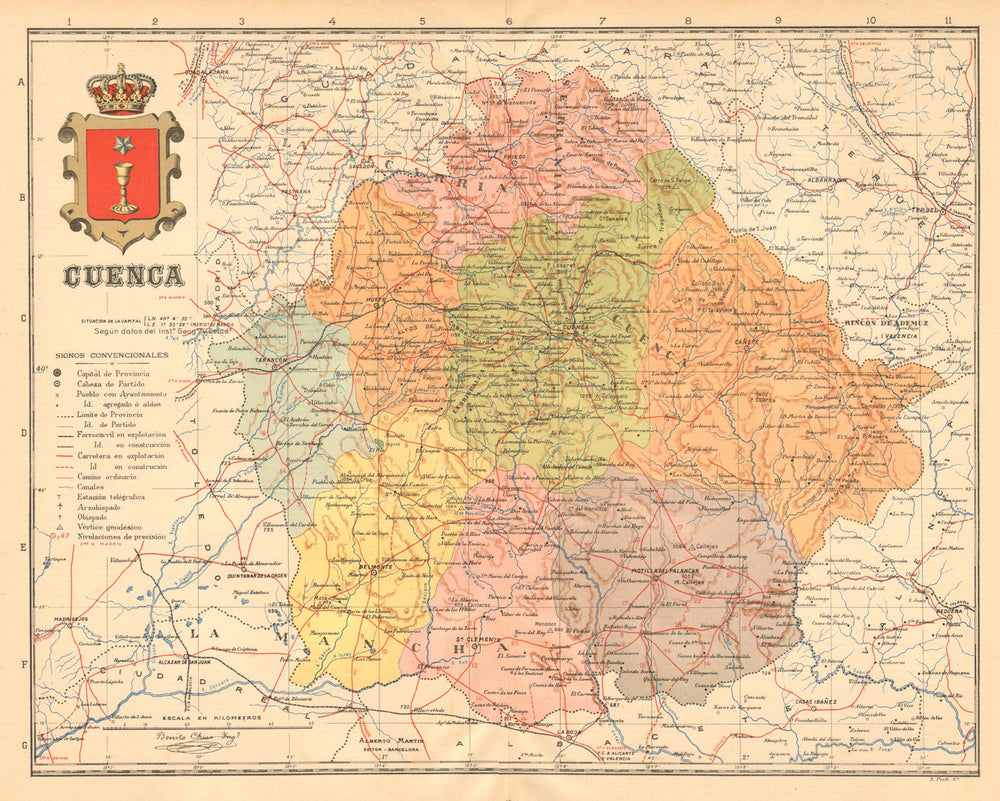 CUENCA. Castilla-La Mancha. Mapa antiguo de la provincia. ALBERTO MARTIN c1911