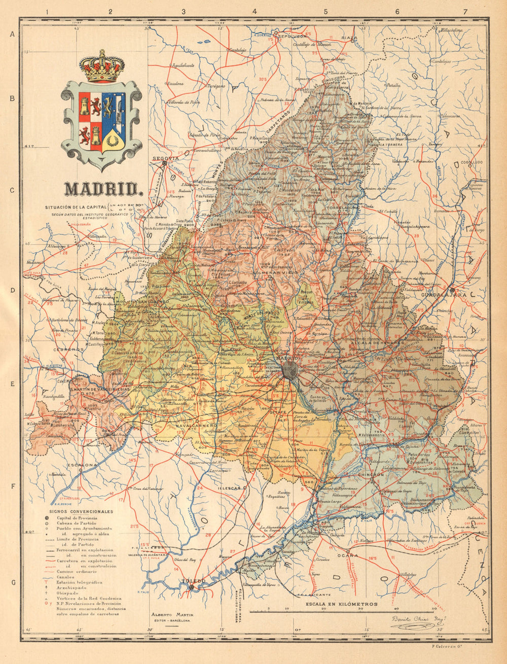 MADRID. Mapa antiguo de la provincia. ALBERTO MARTIN c1911 old antique