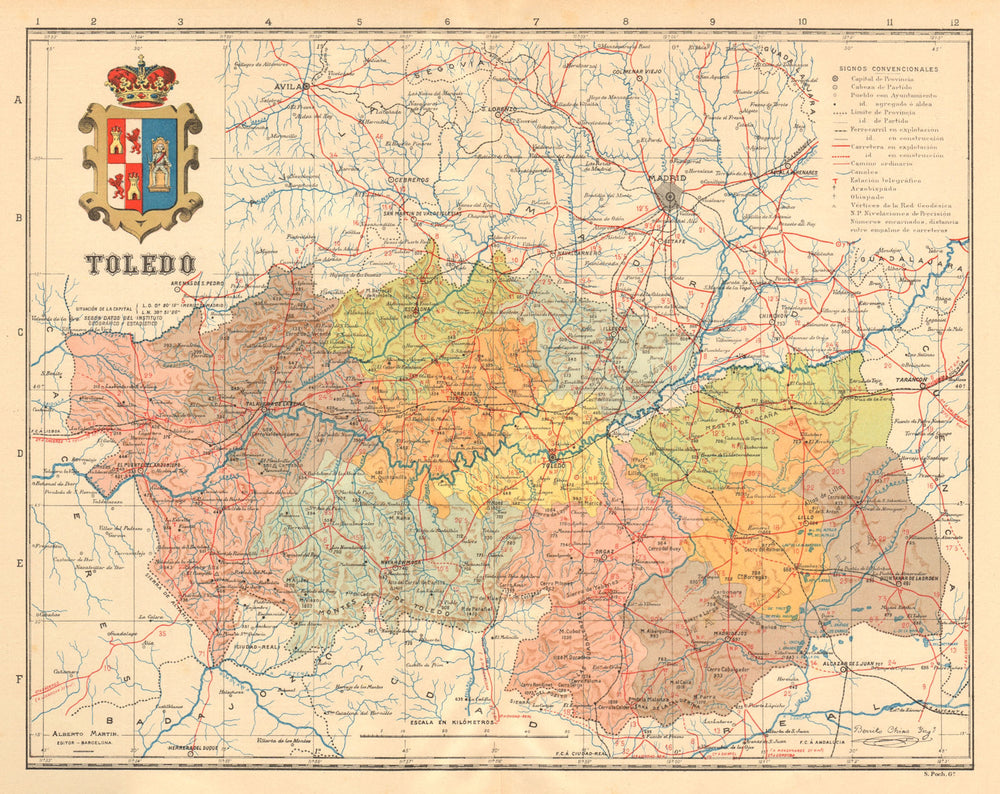 TOLEDO. Castilla-La Mancha. Mapa antiguo de la provincia. ALBERTO MARTIN c1911