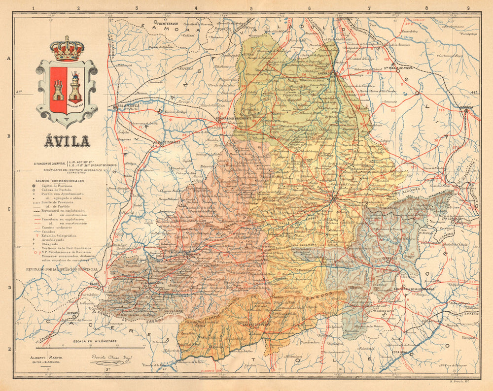 ÁVILA Avila. Castilla y León. Mapa antiguo de la provincia. ALBERTO MARTIN c1911