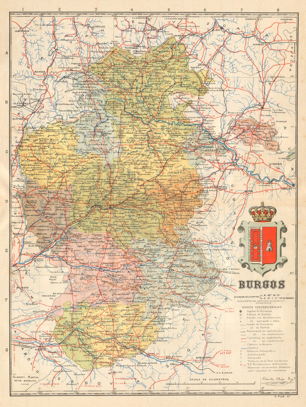 BURGOS. Castilla y León. Mapa antiguo de la provincia. ALBERTO MARTIN c1911