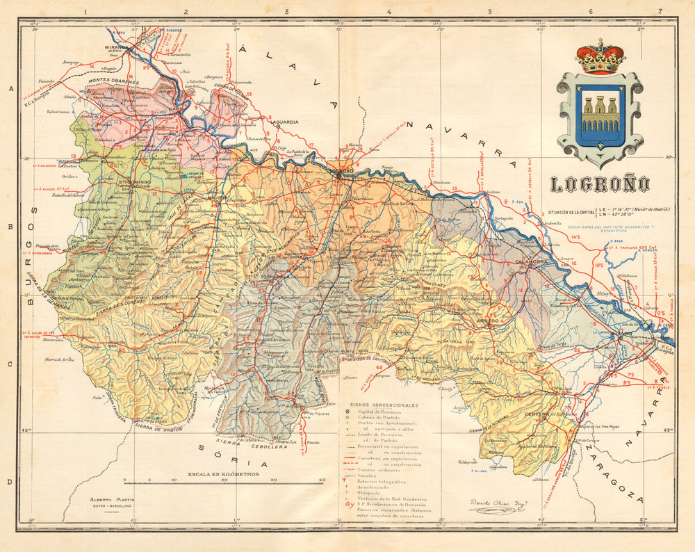 LA RIOJA. Logroño Logrono. Mapa antiguo de la provincia. ALBERTO MARTIN c1911