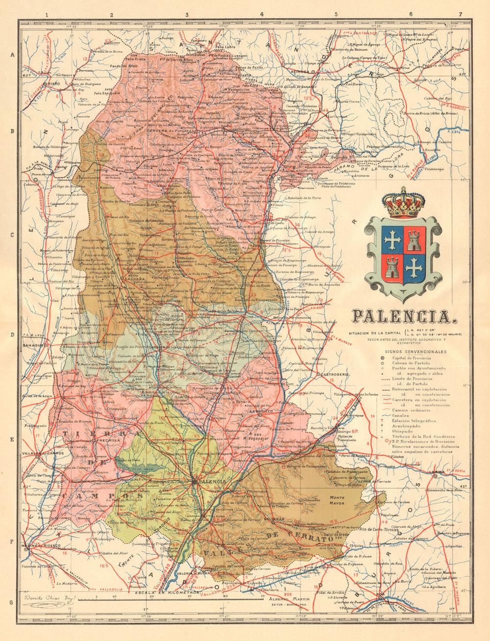 PALENCIA. Castilla y León. Mapa antiguo de la provincia. ALBERTO MARTIN c1911