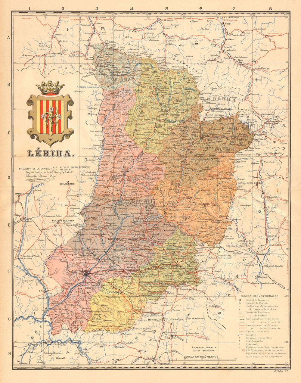 LÉRIDA. Lleida Lerida. Cataluña Catalunya. Mapa antiguo provincia. MARTIN c1911