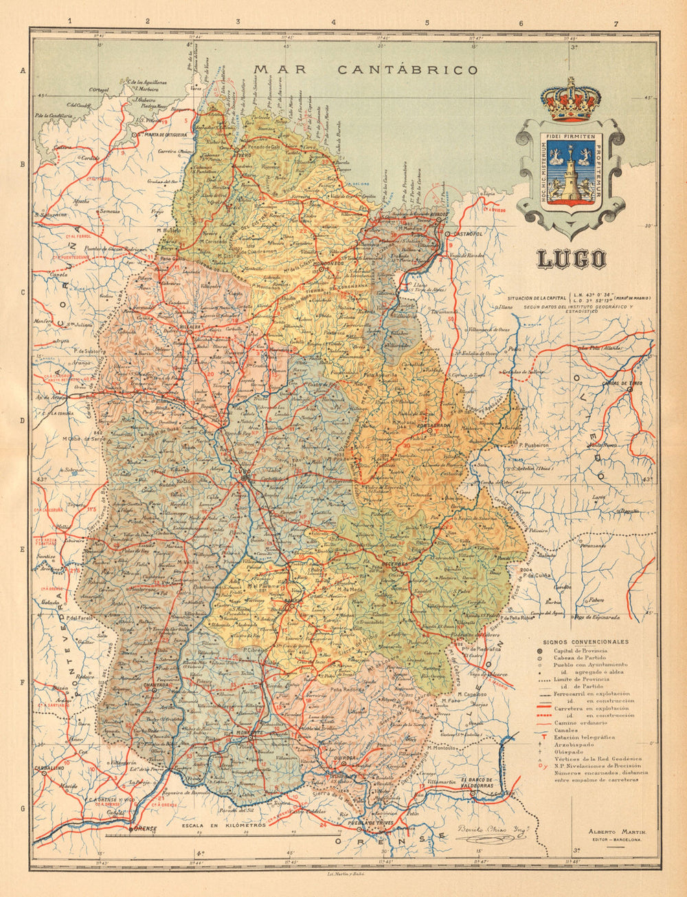 LUGO. Galicia. Mapa antiguo de la provincia. ALBERTO MARTIN c1911 old
