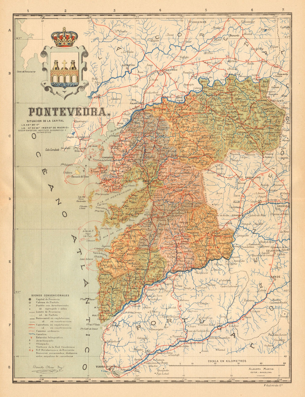 PONTEVEDRA. Galicia. Mapa antiguo de la provincia. ALBERTO MARTIN c1911