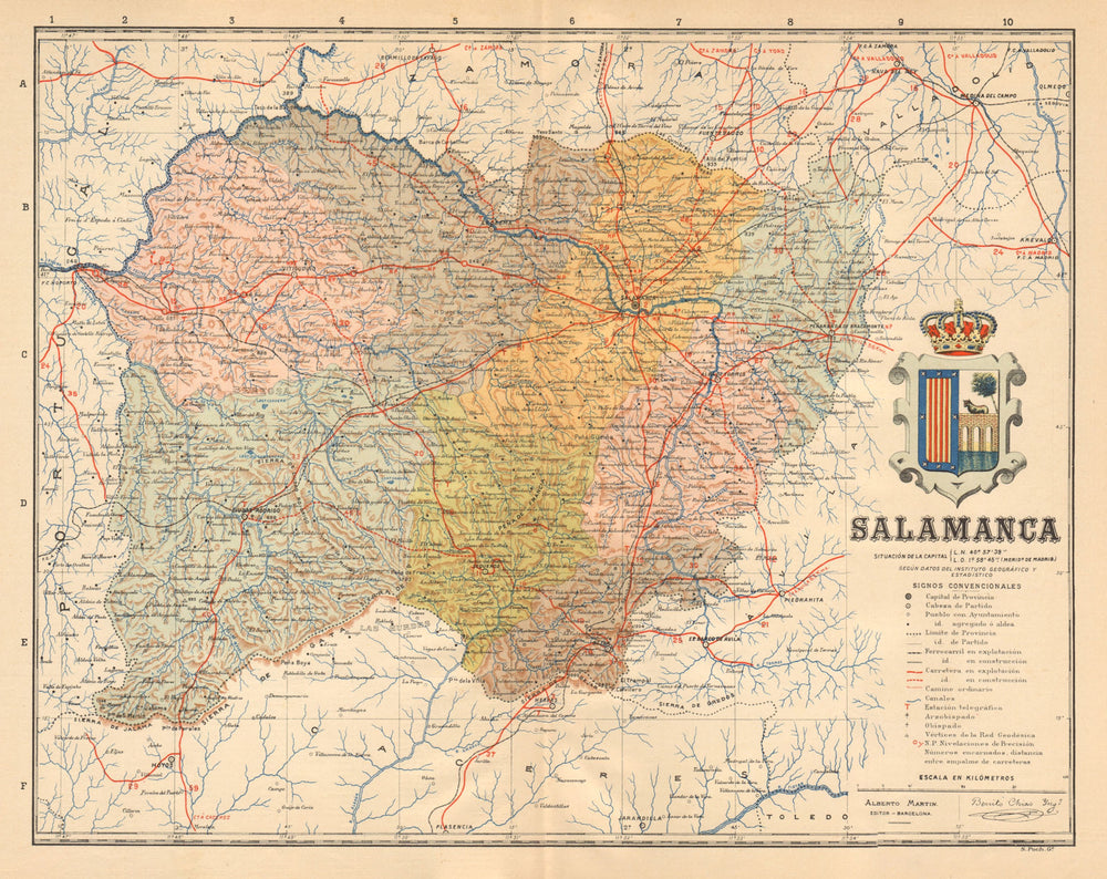 SALAMANCA. Castilla y León. Mapa antiguo de la provincia. ALBERTO MARTIN c1911