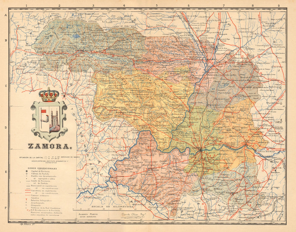 ZAMORA. Castilla y León. Mapa antiguo de la provincia. ALBERTO MARTIN c1911