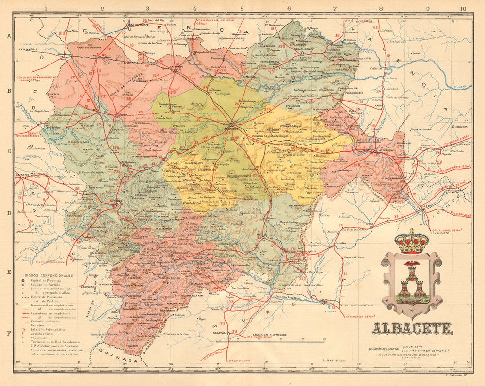 ALBACETE. Castilla-La Mancha. Mapa antiguo de la provincia. ALBERTO MARTIN c1911