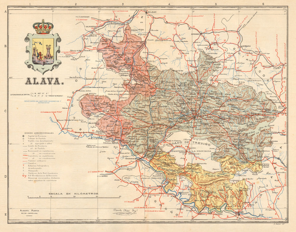 ÁLAVA ALAVA ARABA. Vitoria Gasteiz Euskadi. Mapa antiguo provincia. MARTIN c1911
