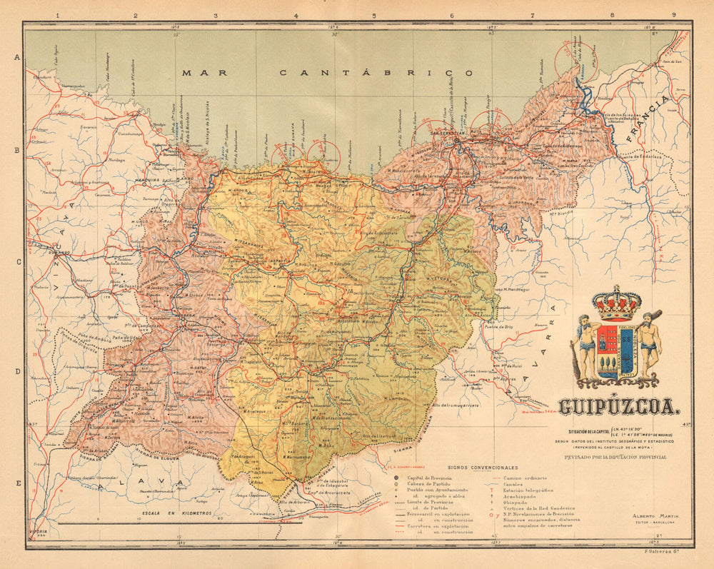 GIPUZKOA GUIPÚZCOA San Sebastian Euskadi. Mapa antiguo provincia. MARTIN c1911