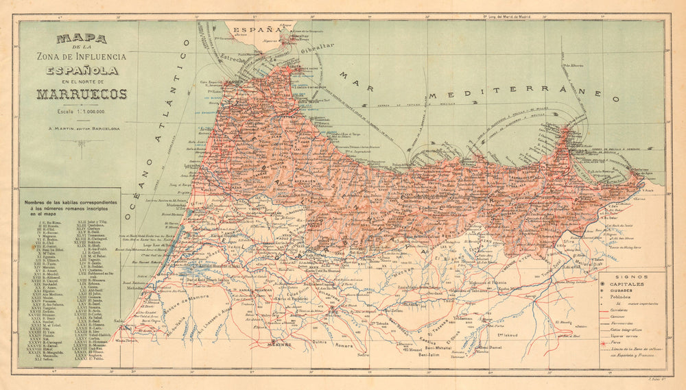 MARRUECOS. Zona de Influencia Espanola. Protectorado. Spanish Morocco c1911 map