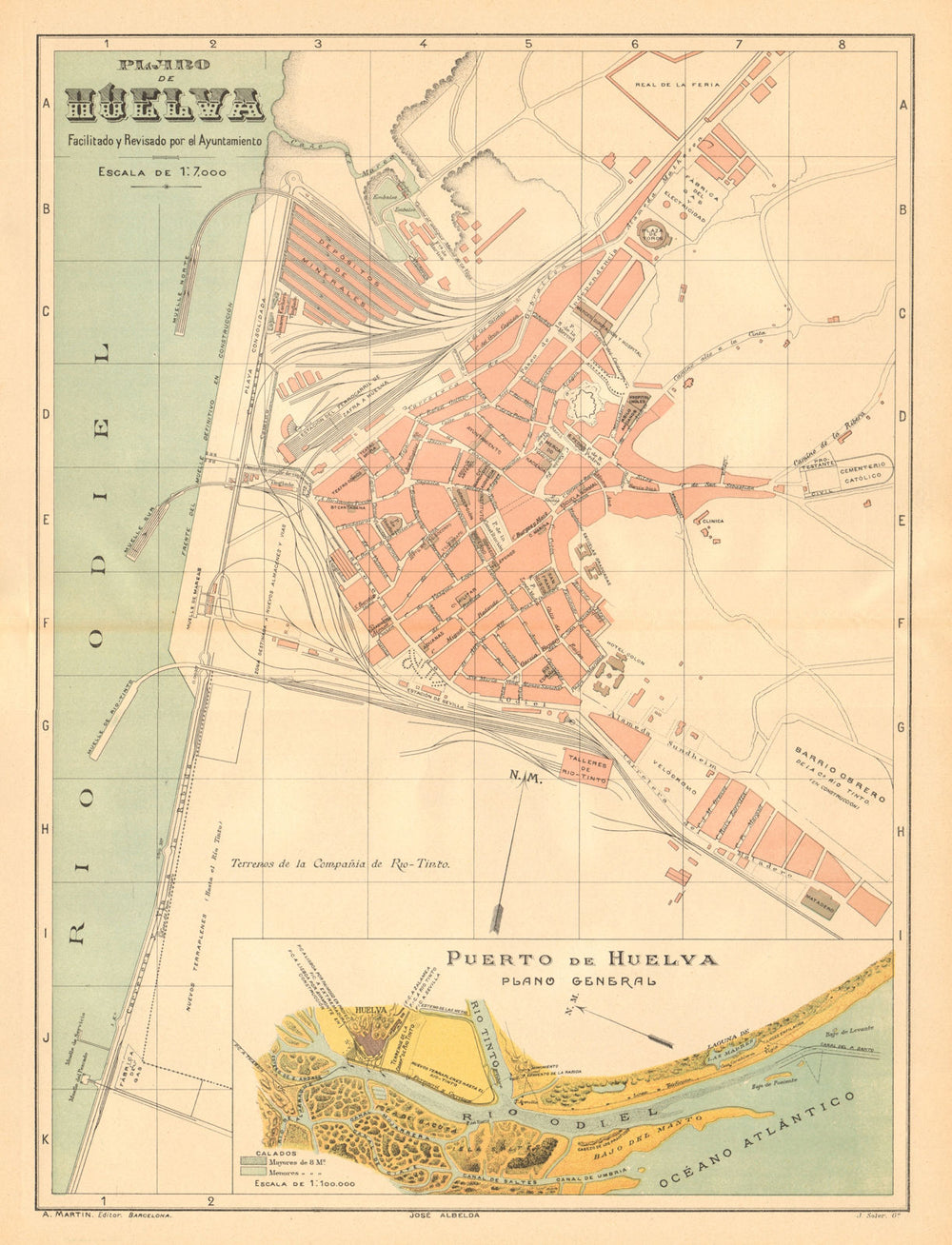 HUELVA. Plano antiguo de la cuidad. Antique town/city plan. MARTIN c1911 map