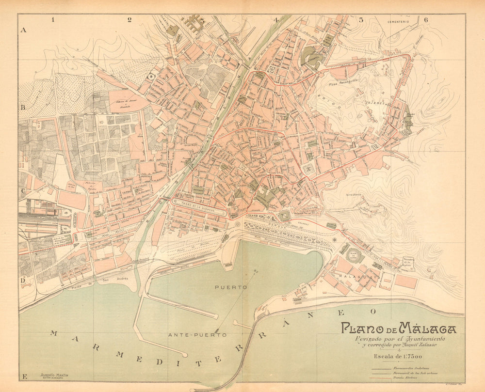 MALAGA. Plano antiguo de la cuidad. Antique town/city plan. MARTIN c1911 map