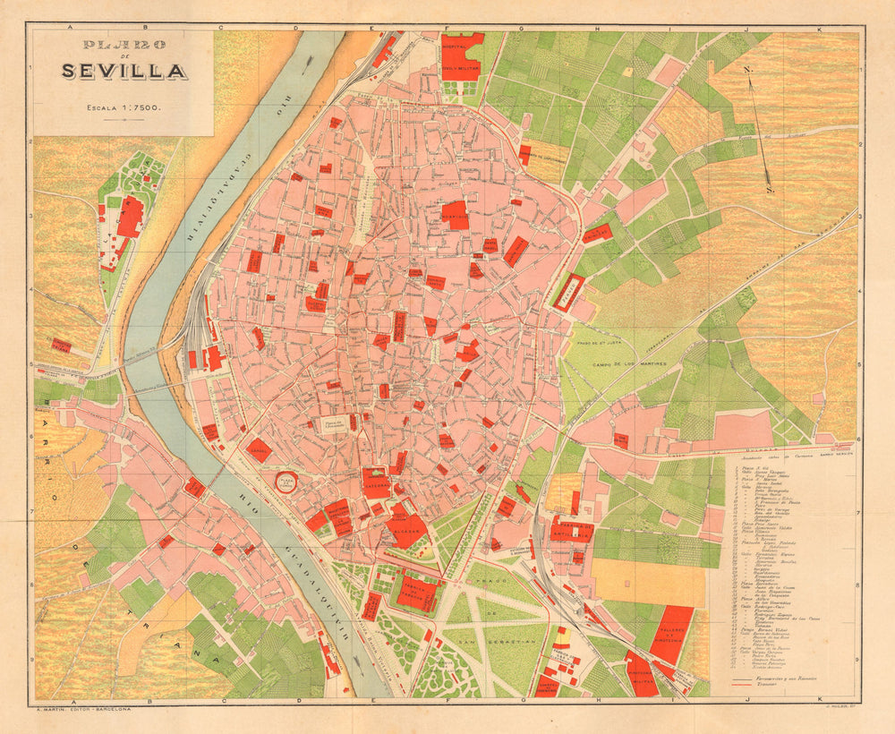 SEVILLA Seville. Plano antiguo cuidad. Antique town/city plan. MARTIN c1911 map