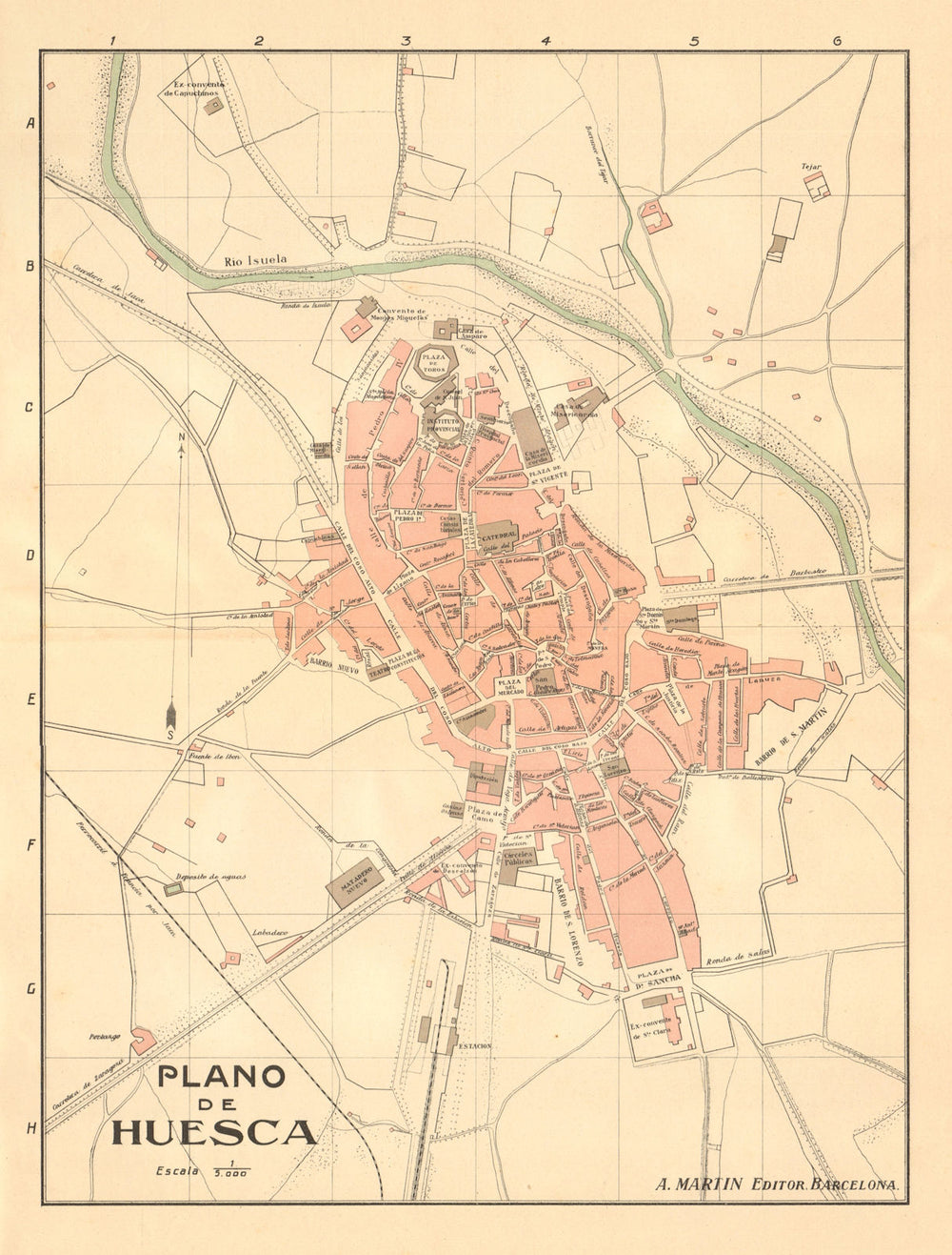 HUESCA. Plano antiguo de la cuidad. Antique town/city plan. MARTIN c1911 map