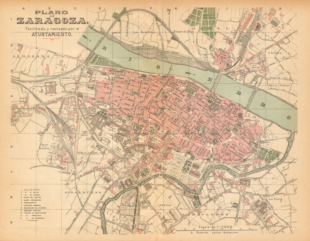 ZARAGOZA Saragossa Plano antiguo cuidad Antique town/city plan. MARTIN c1911 map